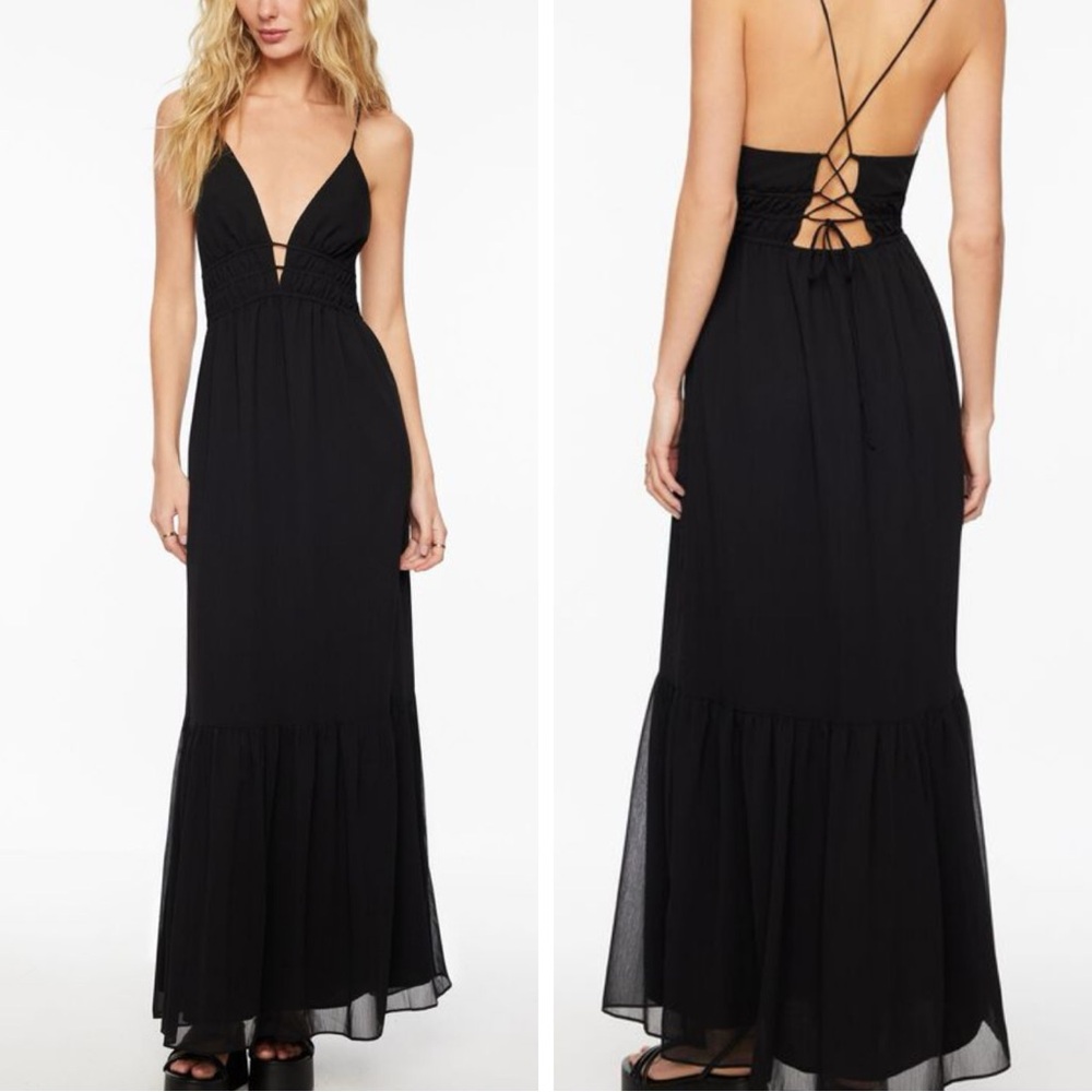 Dynamite black maxi dress with plunging neckline and strappy back